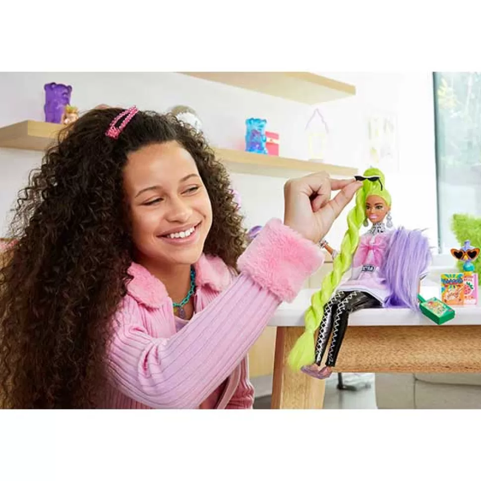 Store Brinquedos Barbie Barbie Extra Boneca Articulada Com Cabelo Verde Neon