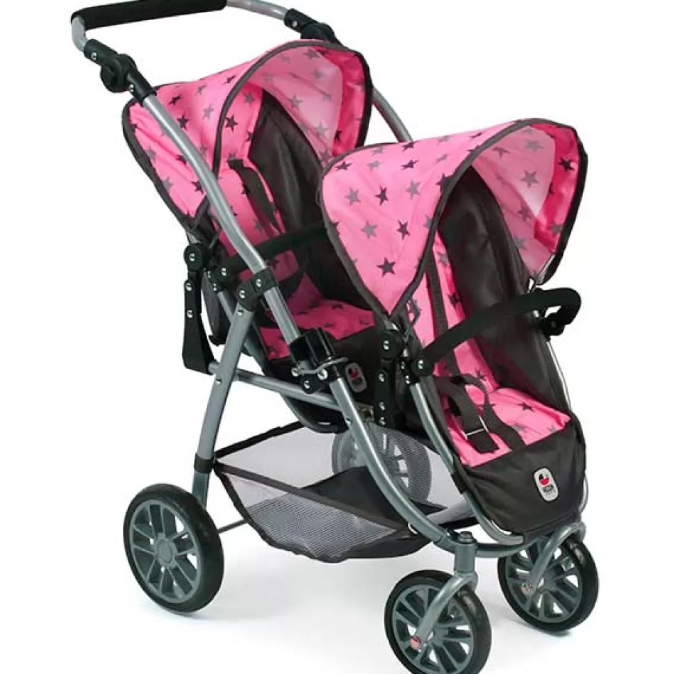 Brinquedos Chic Bayer Carrinho De Boneca Duplo Rosa Tandem Com Estrelas< Bonecas Carrinhos