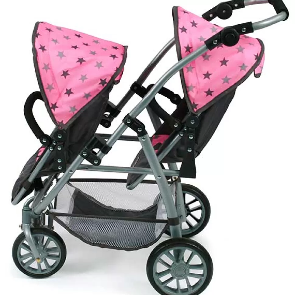 Brinquedos Chic Bayer Carrinho De Boneca Duplo Rosa Tandem Com Estrelas< Bonecas Carrinhos
