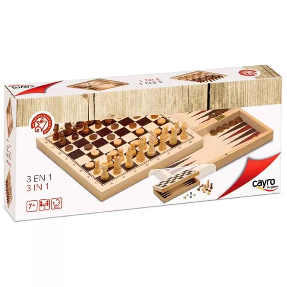 Cheap Brinquedos Cayro Conjunto 3 En 1 Xadrez-Damas-Backgammon De Madeira