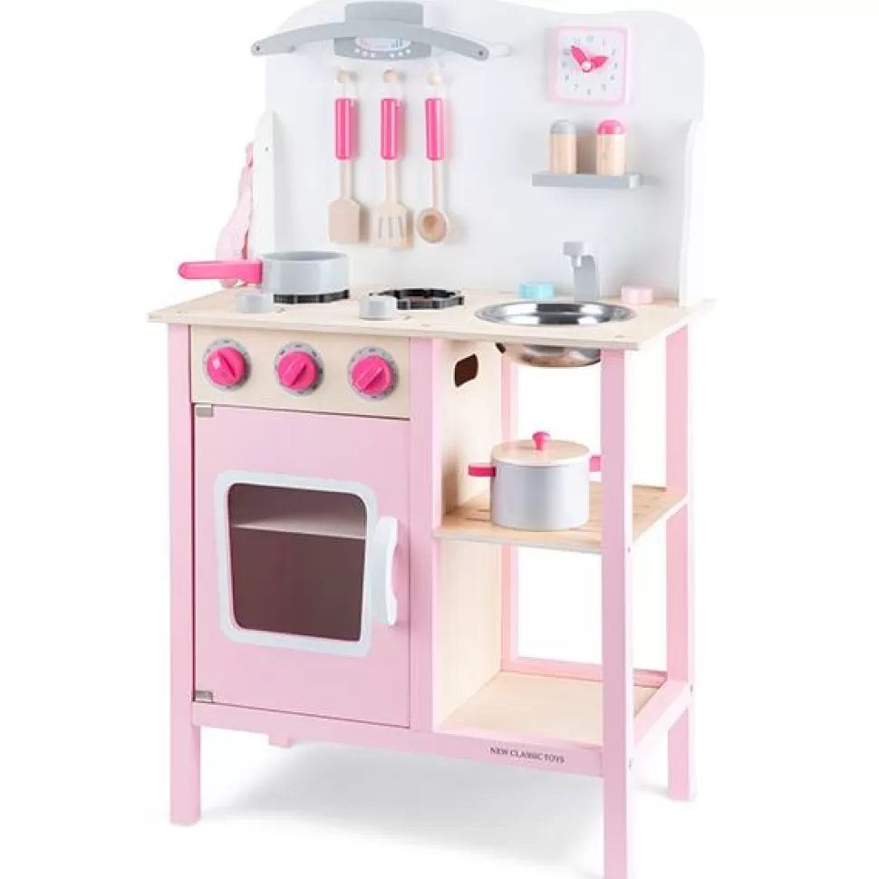 Brinquedos New Classic Toys Cozinha Infantil De Madeira Bon Appetit - Rosa 89Cm< Brinquedos De Cozinha