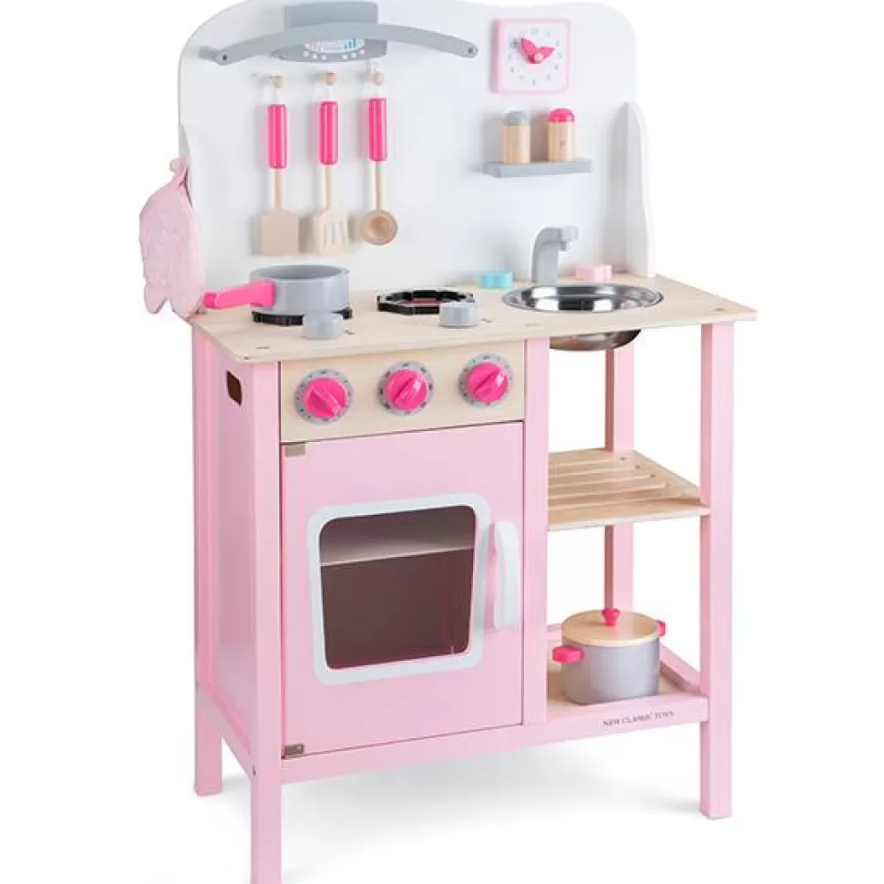 Brinquedos New Classic Toys Cozinha Infantil De Madeira Bon Appetit - Rosa 89Cm< Brinquedos De Cozinha