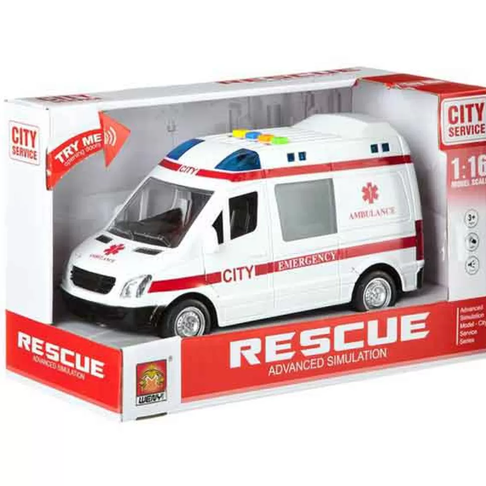 * Furgoneta Ambulancia Friccao Luzes E Sons 1:16< Brinquedos De Carros