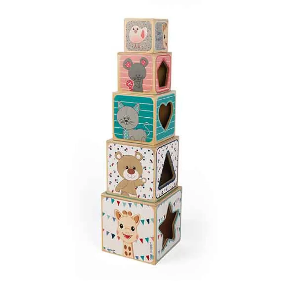 Brinquedos Sophie la Girafe Janod Piramide De 5 Cubos De Madeira Sophie La Girafe< Brinquedos De Madeira
