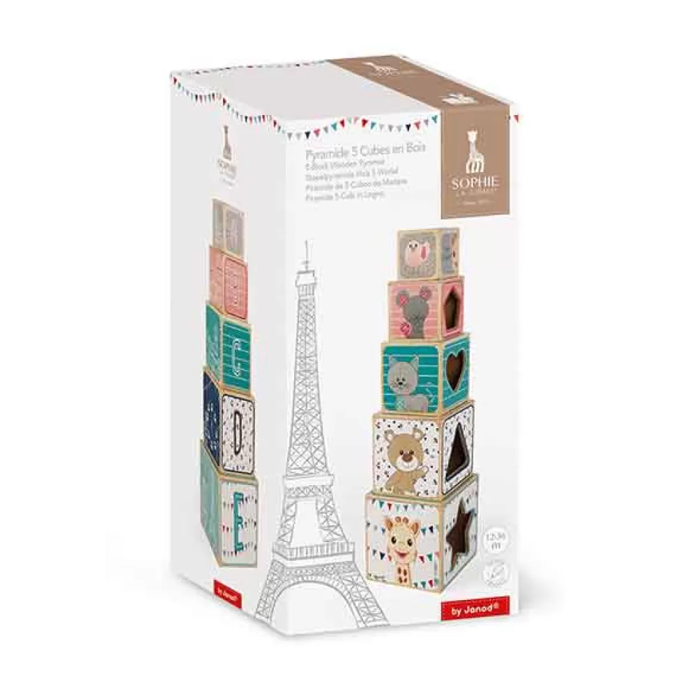 Brinquedos Sophie la Girafe Janod Piramide De 5 Cubos De Madeira Sophie La Girafe< Brinquedos De Madeira