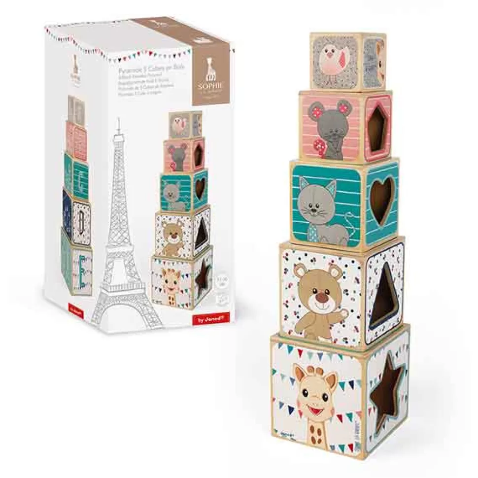 Brinquedos Sophie la Girafe Janod Piramide De 5 Cubos De Madeira Sophie La Girafe< Brinquedos De Madeira