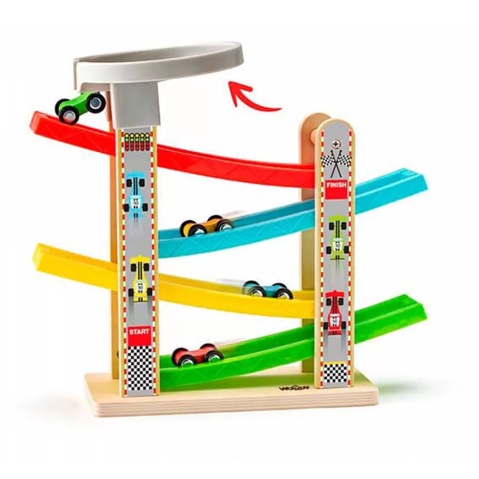 Brinquedos Woodyland Pista De Madeira Com Carros< Brinquedos De Camiões