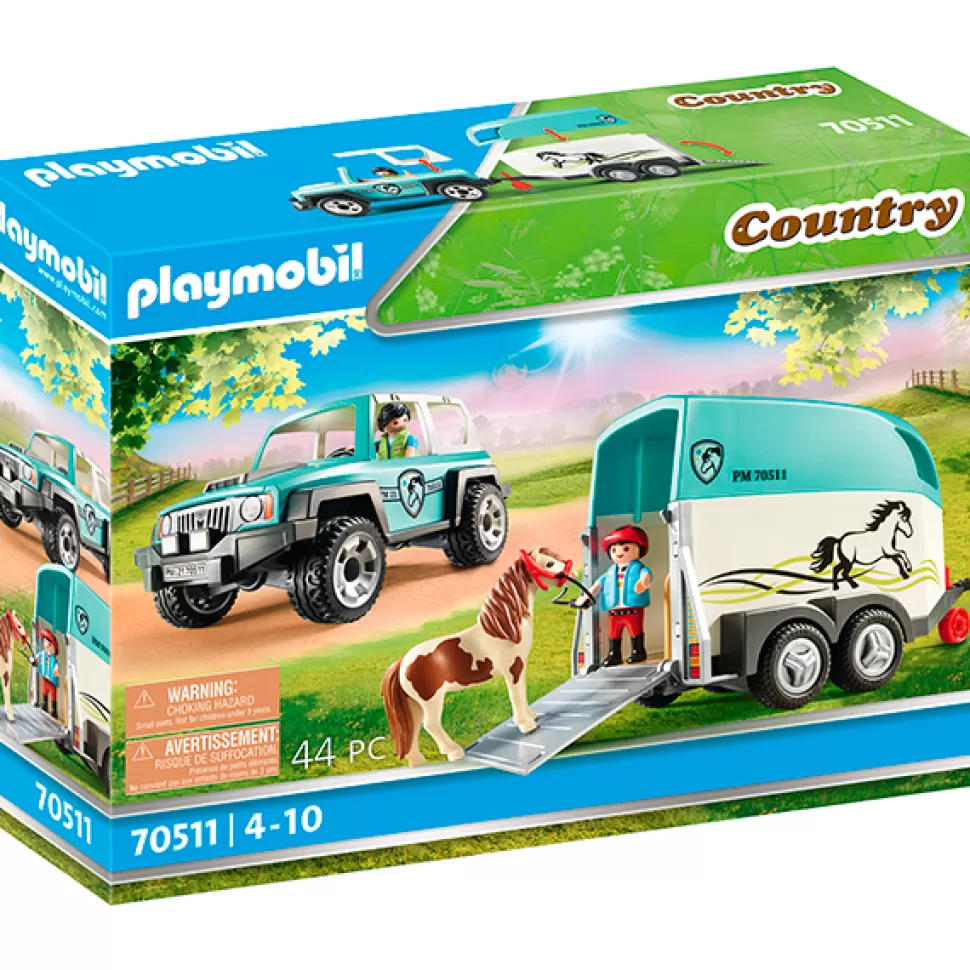 Brinquedos Playmobil Country Playmobil 70511 Carro Com Reboque Para Ponei< Brinquedos De Cavalos